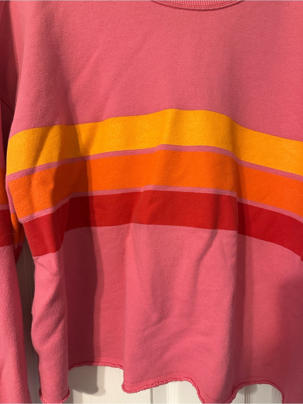 aerie Pink Crew Sweatshirt with Yellow and Red Stripe Accents - Picture 4 of 7